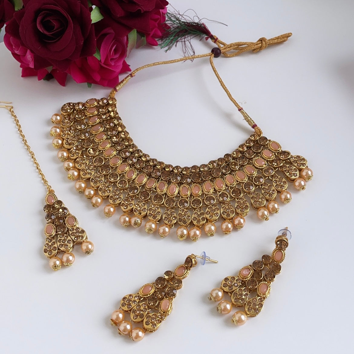 Goudkleurige sieradenset brons/perzik