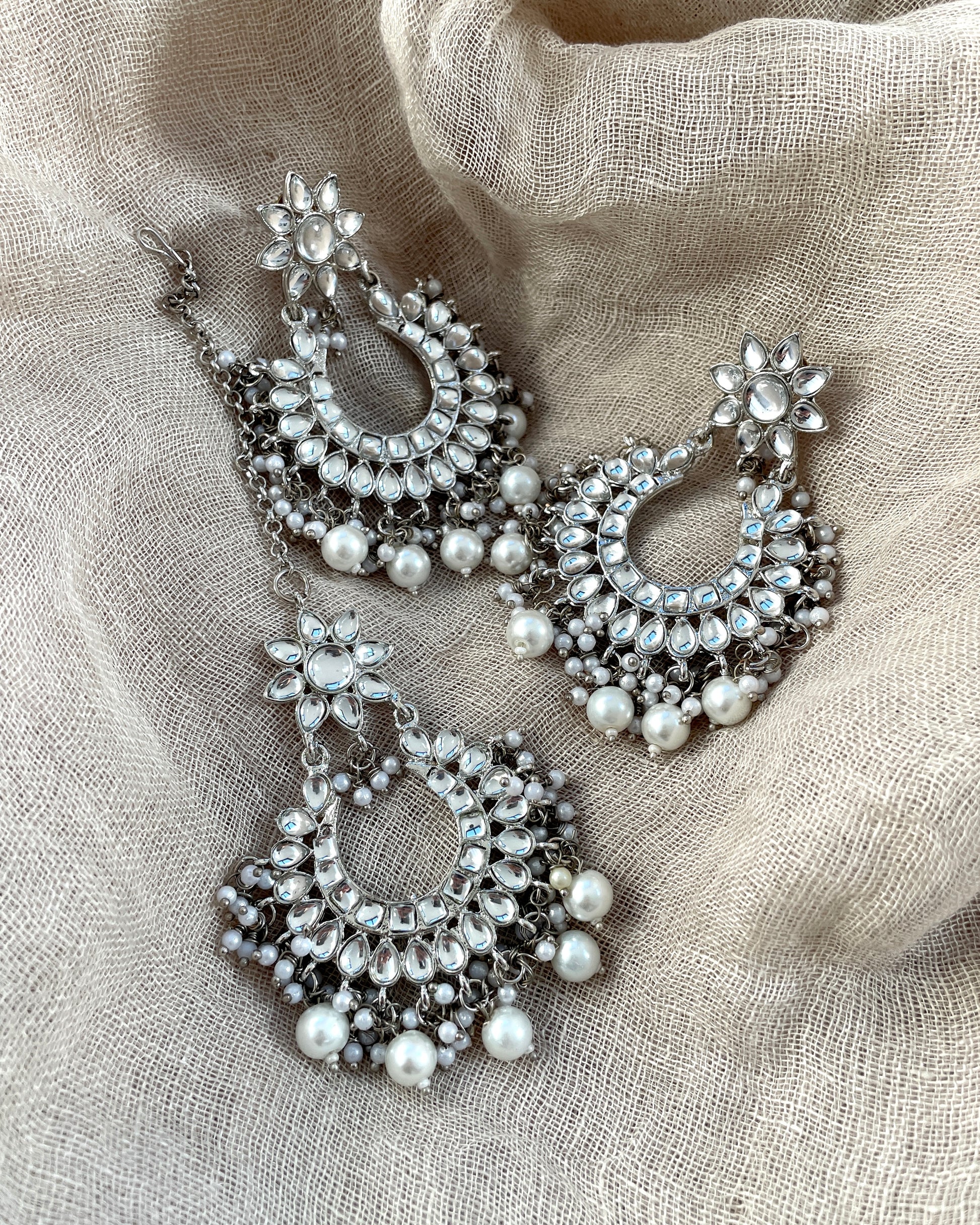 Silver colored moong tikka set – Meera Jewels and more