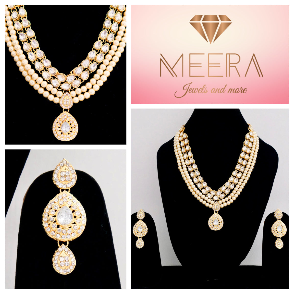 Gold-colored jewelry set with pearls