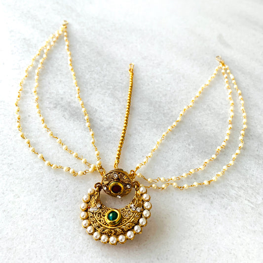 Gold colored damini with borla tikka